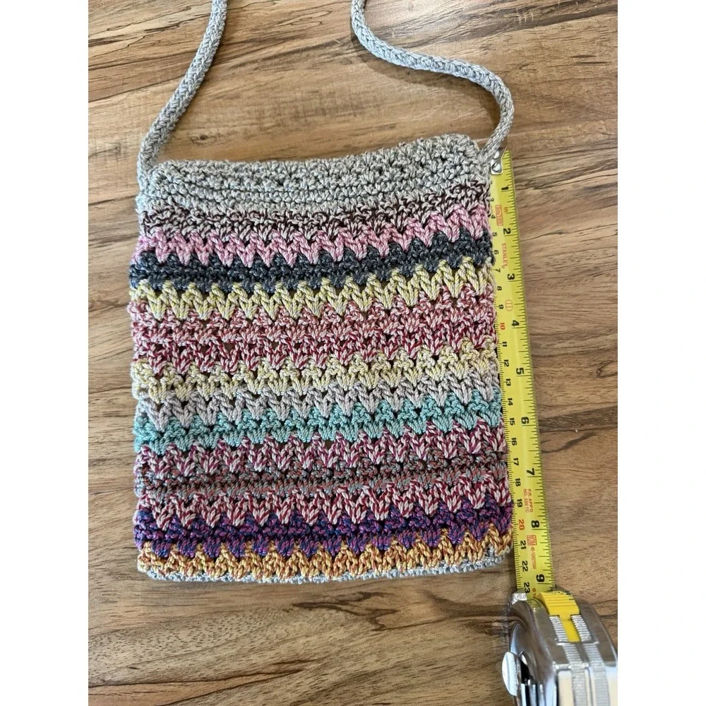 The Sak Rainbow Stripe Crochet Crossbody Boho Bag Vtg Fall Harvest Earth Tones